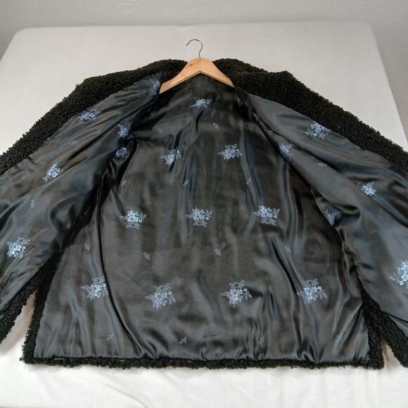 Vintage 50s Curly Persian Lamb Teddy Coat Black Car Medium Large Jackie O - Picture 4 of 10